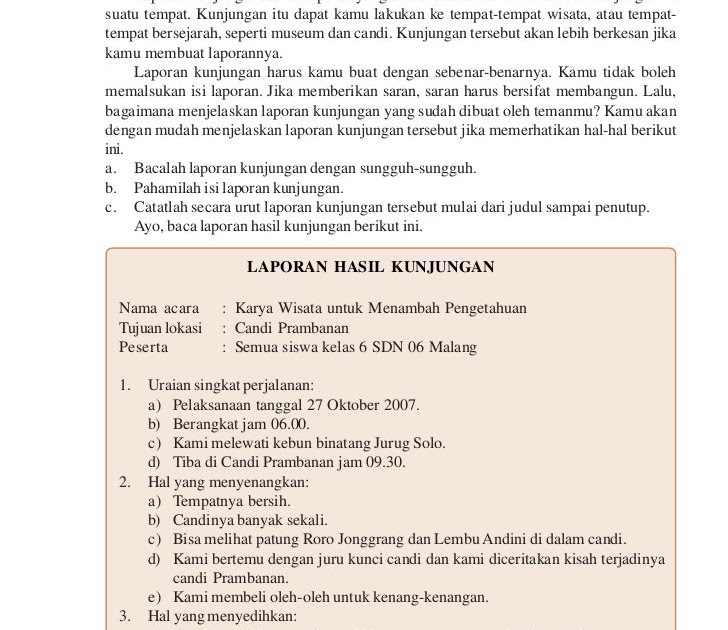 Contoh Laporan Hasil Kunjungan Untuk Sd Kelas 6 Seputar Laporan