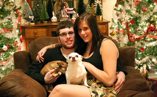 matt and bri in front of xmas tree