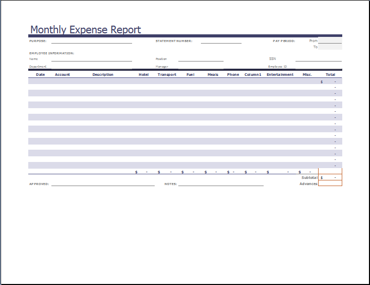Monthly report template word pdf template