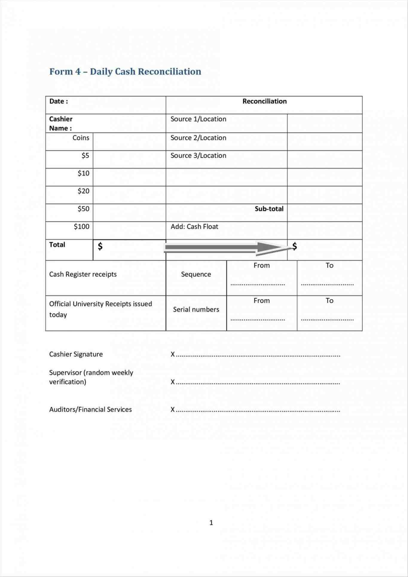 Daily Cash Reconciliation Worksheet Petty Cash Reconciliation