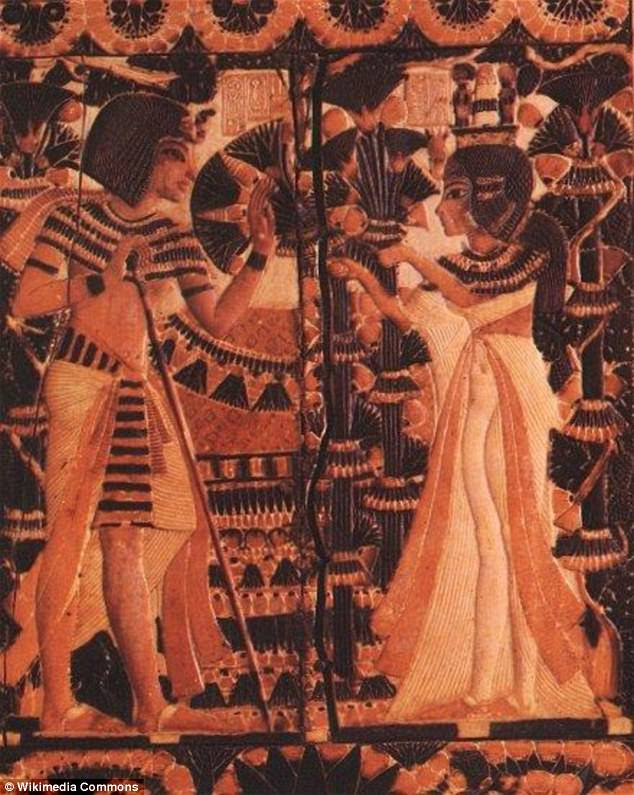 If confirmed, it could help to unravel the final fate                of the boy king's wife, who suddenly disappeared from                historical records after her second marriage. This image                shows Tutankhamun (left) receiving flowers from                Ankhesenamun (right) as a sign of love