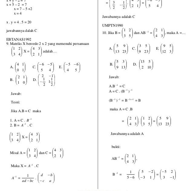 Soal Pilihan Ganda Matriks