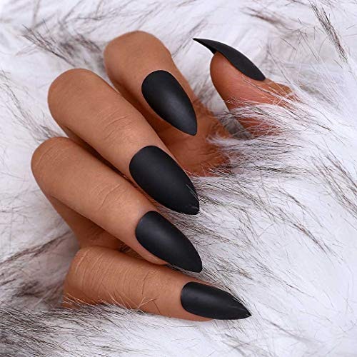 Black Long Sharp Acrylic Nails - melanieausenegal