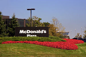 Sign outside McDonald's Plaza, one of the four...