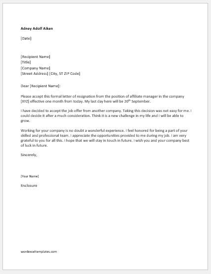 Best Resignation Letter From Job - Sample Resignation Letter