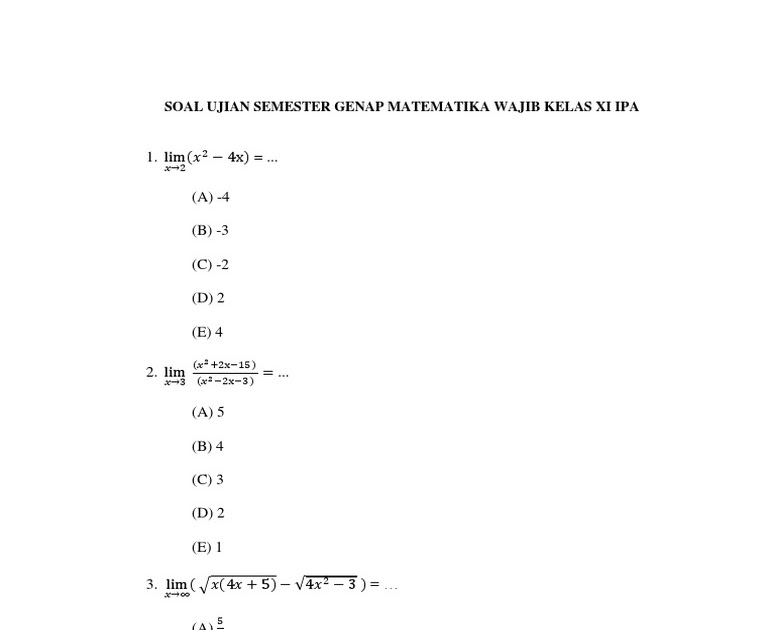 Contoh Latihan Soal: Soal Ujian Semester 1 Kelas Xi Ipa Matematika