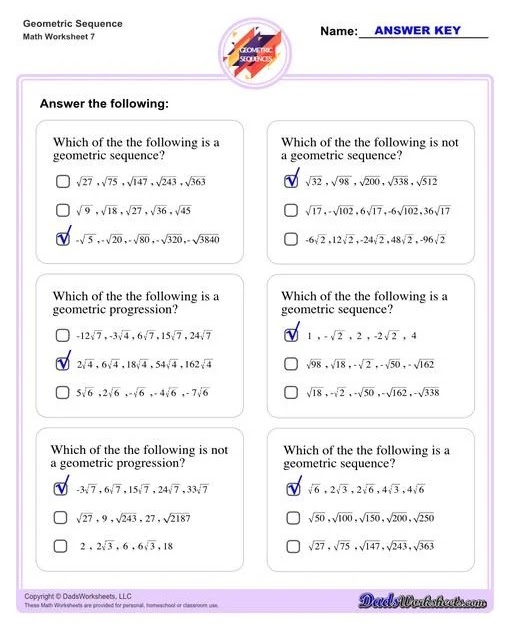 Geometric Sequence Worksheet : Resourceaholic New Gcse Sequences
