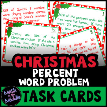 Christmas Percent Word Problem Task Cards
