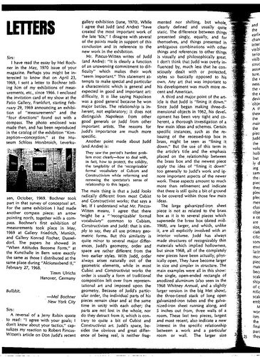 Artforum,letters page, Oct/1970