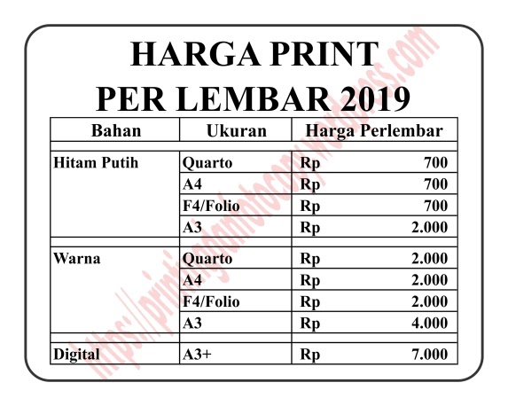 Harga Print Warna A4 Per Lembar 2020