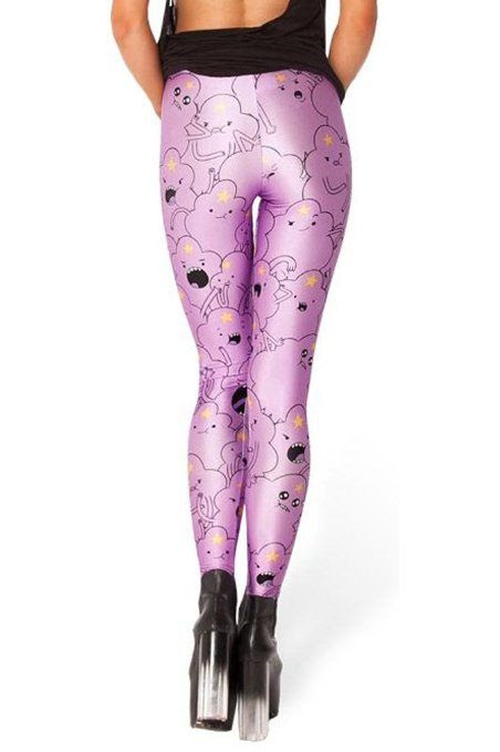 PURPLE SHEEN LEGGINGS: Amour- Women's Pattern Leggings Cotton Stretch Pants - Many Designs (00-Adventure Time:Purple): Clothing
