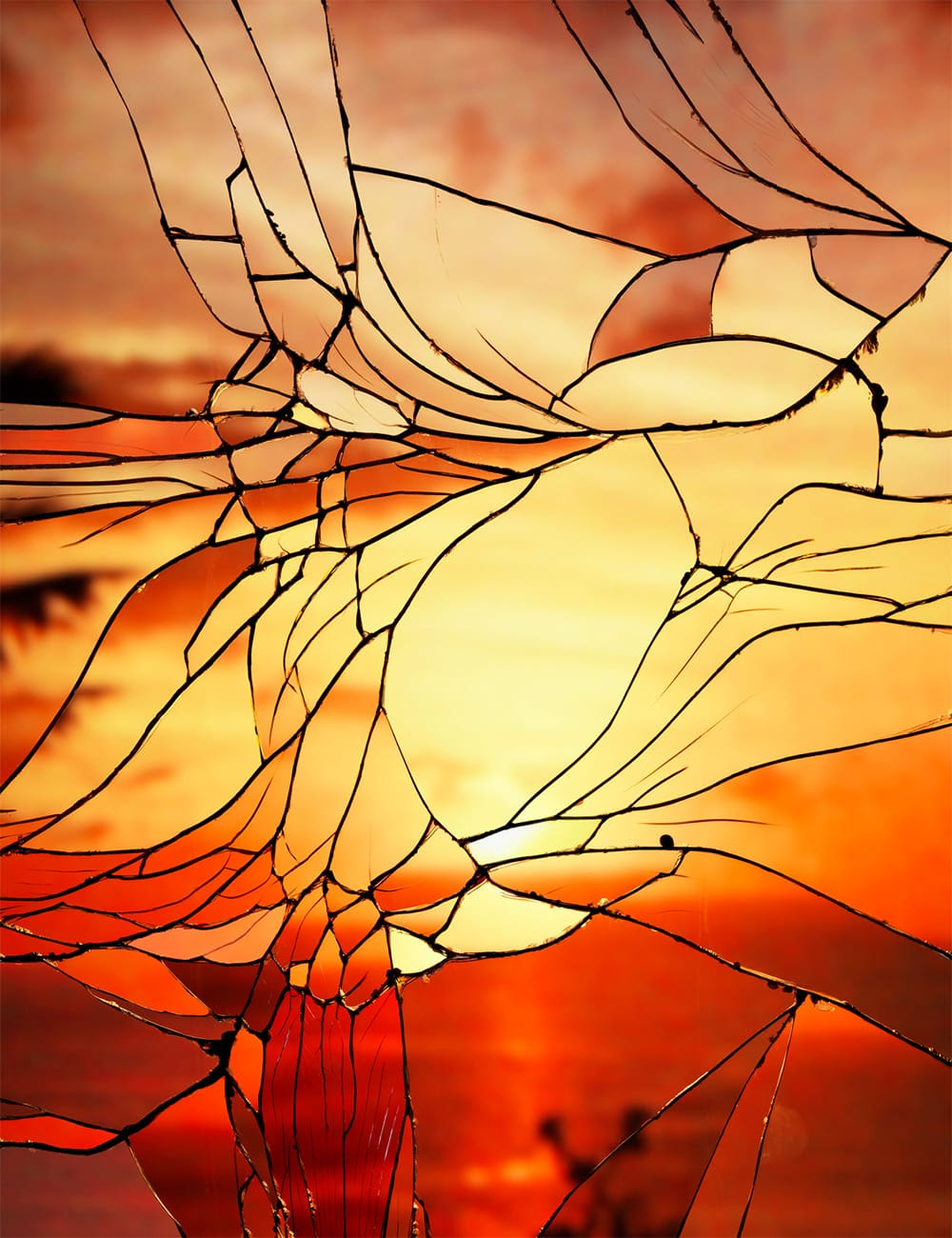Photographs of Sunsets as Reflected through Shattered Mirrors by Bing Wright sunset mirrors