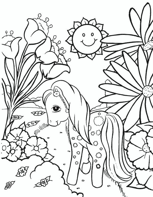 Lovely My Little Pony coloring pages in beautiful garden printable picture.