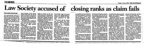 Scotsman 5 June 1998 Law Society accused of closing ranks as claim fails