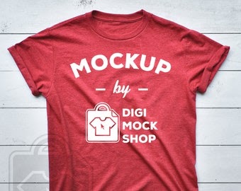 Anvil 980 Tshirt Mockup Heather red - anvil 980 mockup, tshirt flat lay