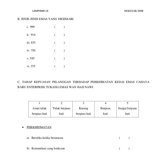 Contoh Soalan Survey Kepuasan Pelanggan  T Soalan