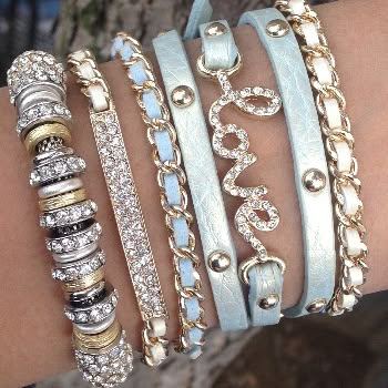 http://www.pinterest.com/pin/58828338857209374/ I just fell in love with this store. They have tons of styles of stacked bracelets. Icy Mint | Bracelet | ChichiMe