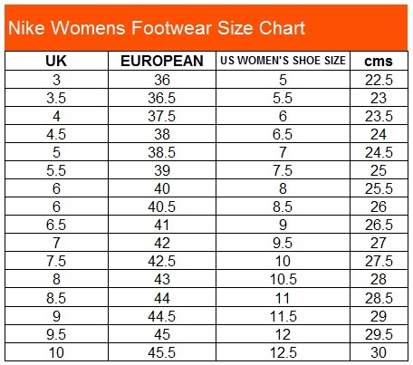 nike women's slippers size chart