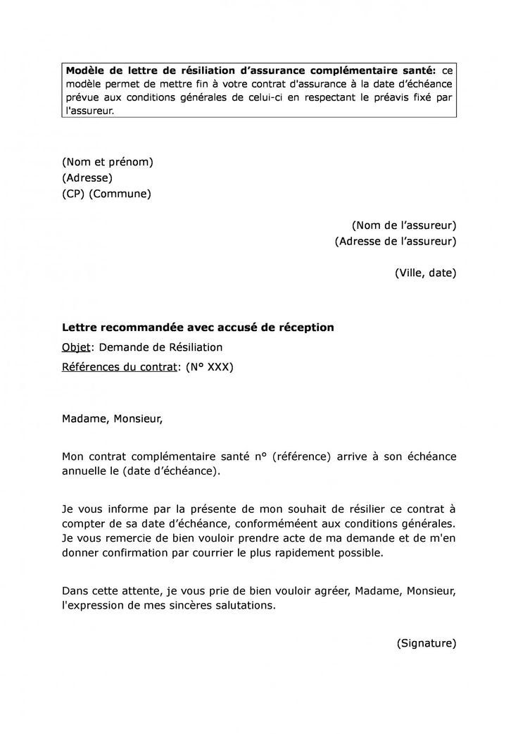 Modele Lettre De Resiliation / Modèle de lettre de résiliation à titre