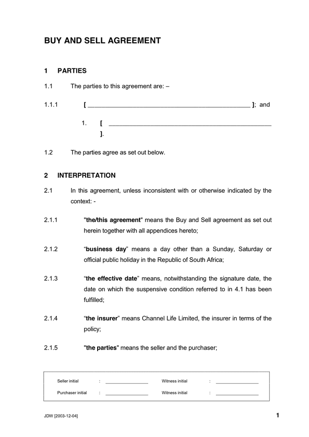 Pdf Buy Sell Agreement Template HQ Printable Documents