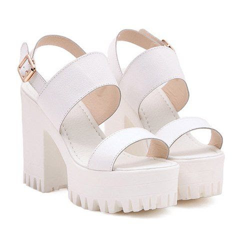 Street Style Chunky Heel and Solid Color Design Women's Sandals