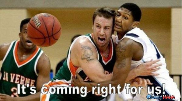 sports funny basketball funny, it's coming right for us, scared basketball players