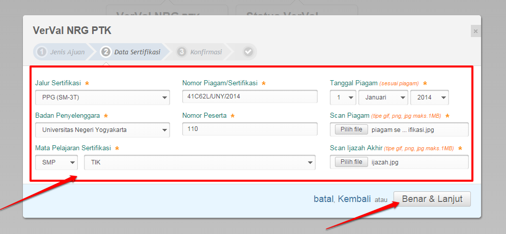 isi data sertifikasi