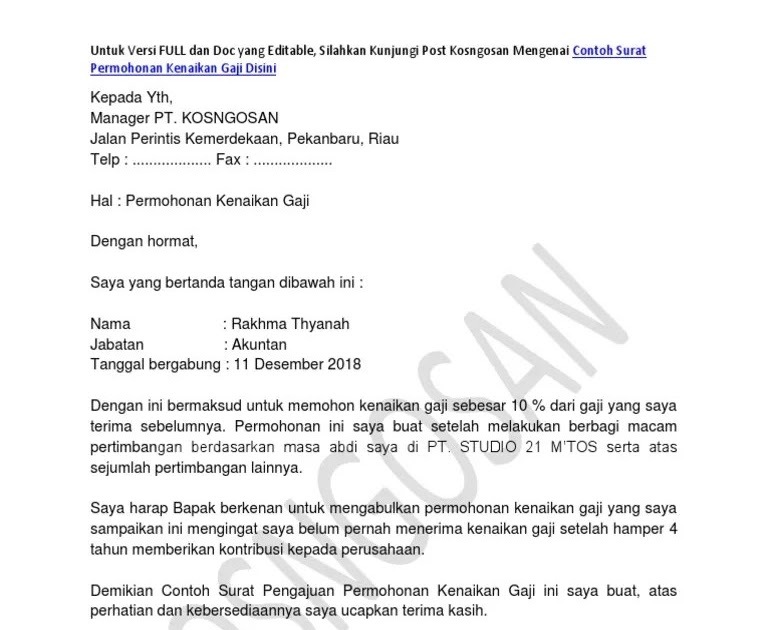 Contoh Surat Kenaikan Gaji Gak Patii