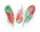 Watercolor painting -Art original-feathers sketches -Feathers in mint and coral painted by watercolor-Minty feathers painting-Art original - rakla Watercolor painting -Art original-feathers sketches -Feathers in mint and coral painted by watercolor-Minty feathers painting-Art original - rakla