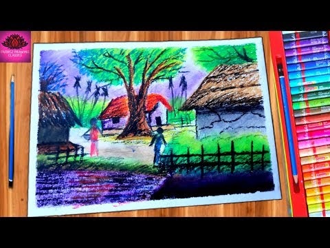 Featured image of post Village Oil Pastel Scenery Drawing - Drawing a scenery of waterfall in the village step by.