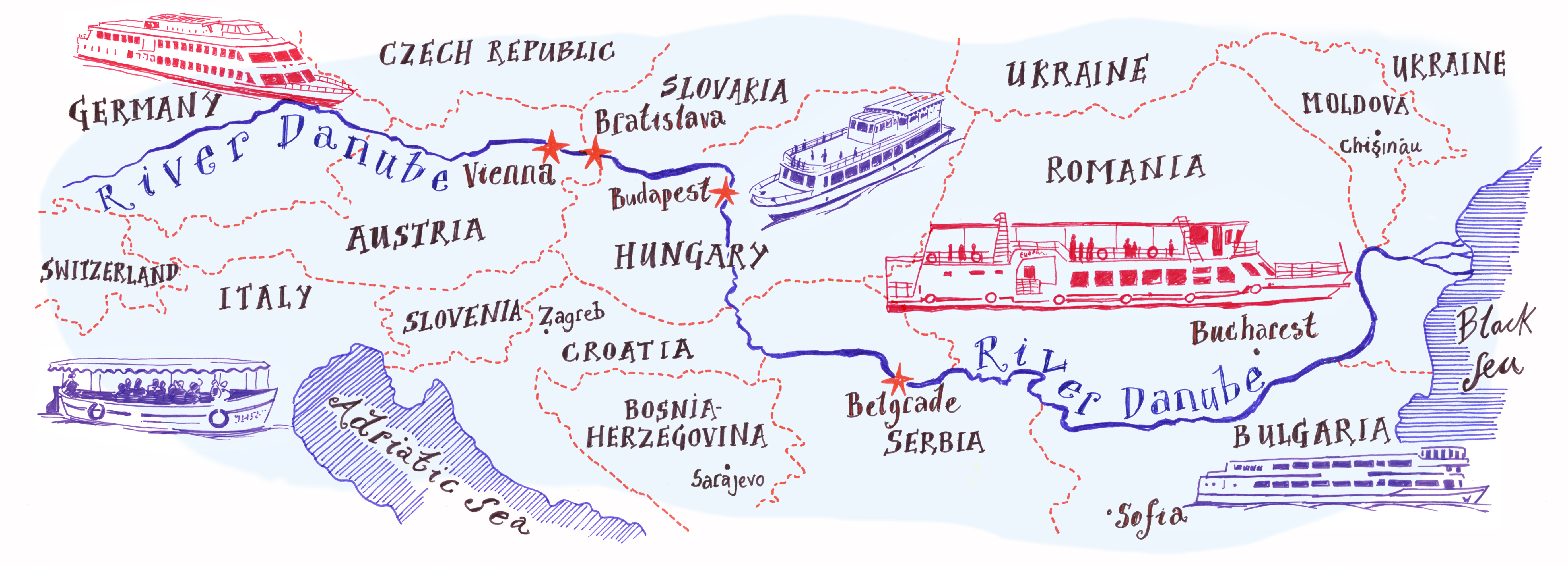 Карта реки дунай со странами