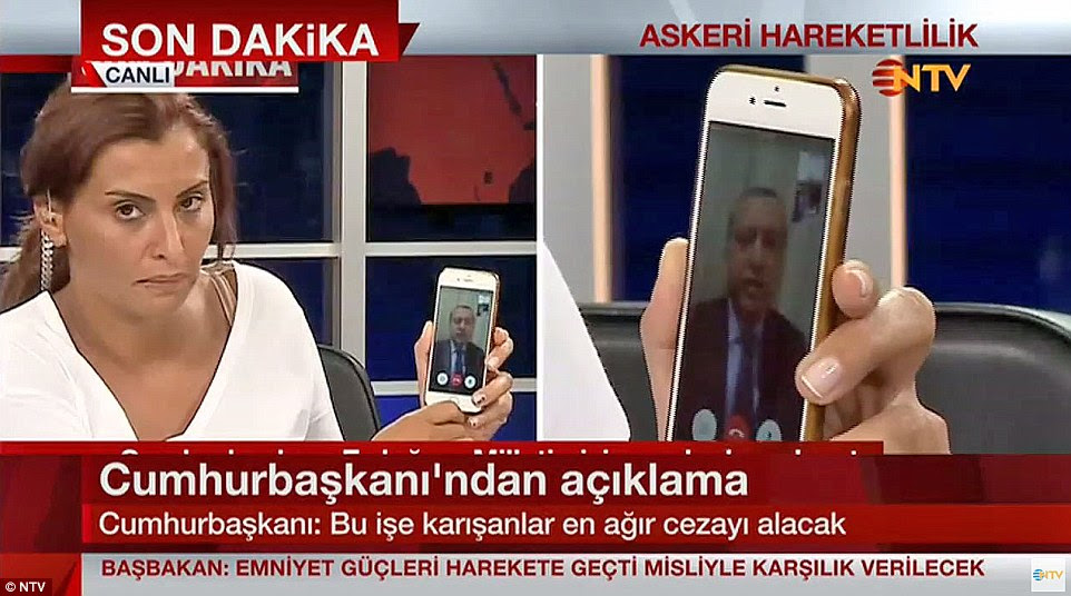 President Erdogan used 'FaceTime' to talk to a journalist on private run media to claim he was still in full control of the country 
