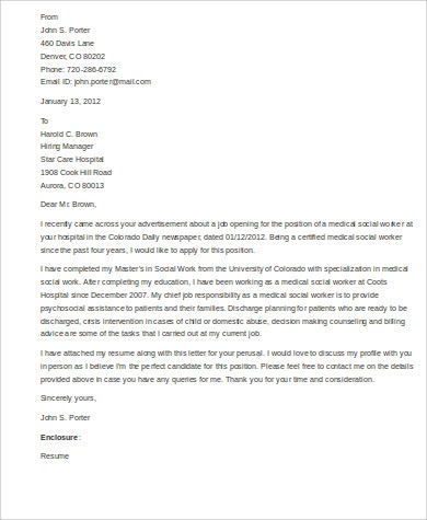 Medical Social Work Cover Letter Template - Online Cover Letter Library