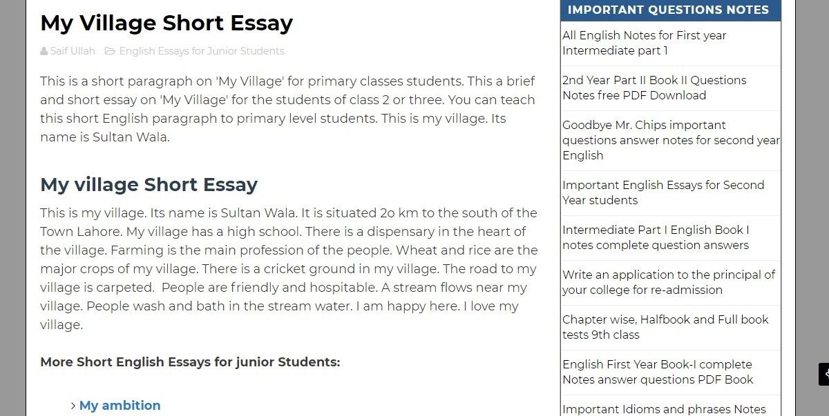 my village essay sunday observer