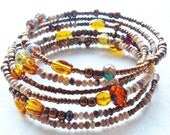 Boho Memory Wire Glass Beaded Bracelet - BlackDovesDesigns Boho Memory Wire Glass Beaded Bracelet - BlackDovesDesigns