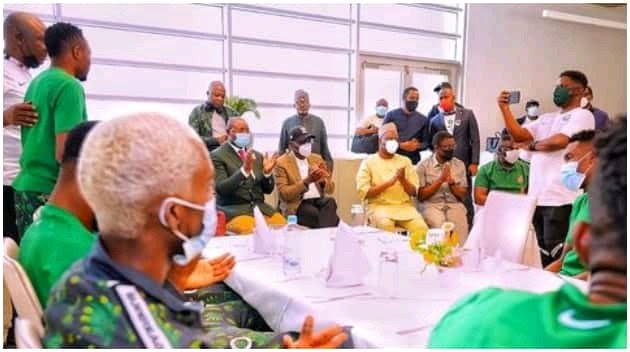What I Did With Super Eagles in Cameroon Before They Beat Egypt: APC Governor Reveals, Shares Photos
