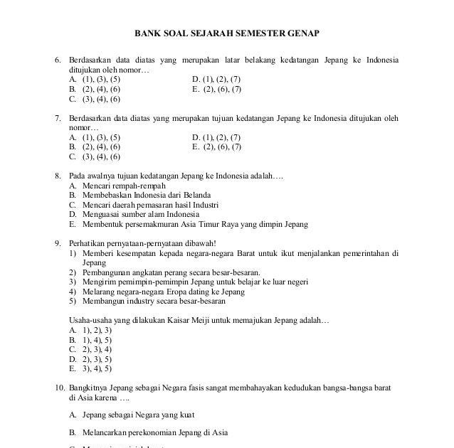 Soal Objektif Semester Ganjil Sejarah Indonesia Kelas Xi - Ruang Sekolah