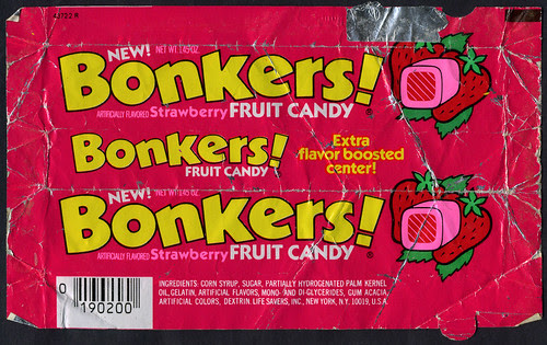 Life Savers, Inc - Bonkers! strawberry fruit candy package wrapper - 1984