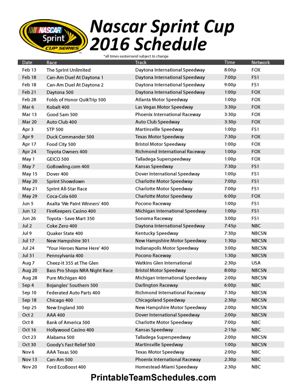 Http Www.foxsports.com Nascar Story Nascar-2017-Printable-Schedule-012017 - $10k to the charity