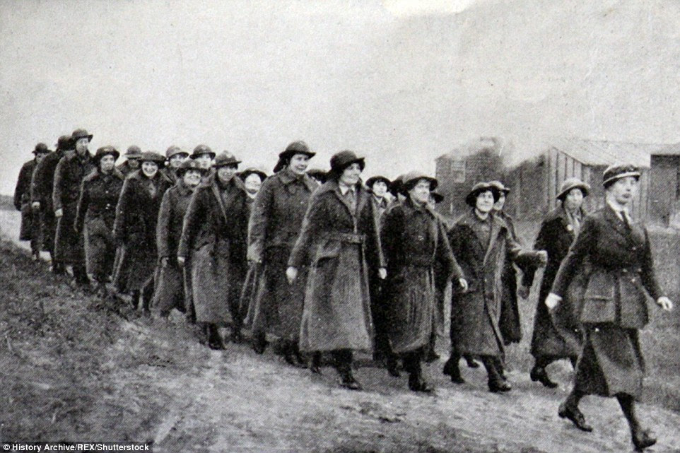 At first there was some resistance to the idea of using women in France. Sir Douglas Haig, commander-in-chief of the British Army, was concerned they would not be able to manage the physical labour done by men. Pictured are members of the WAAC walking back to billets in France in 1916