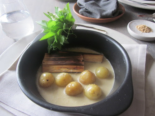 Noma - Copenhagen - August 2012 - Danish Potato with Butter Sauce with Peashoots and Sorrel Leaves