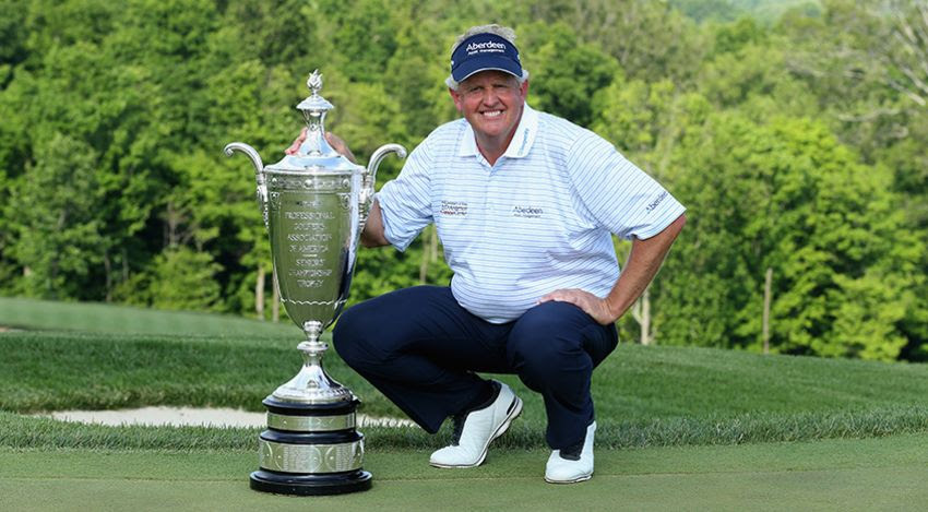 Colin Montgomerie with the Senior PGA trophy