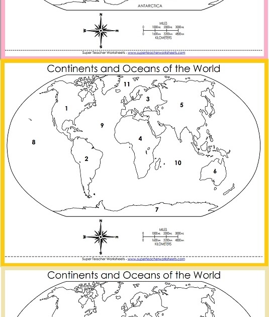 Printable World Map Continents And Oceans