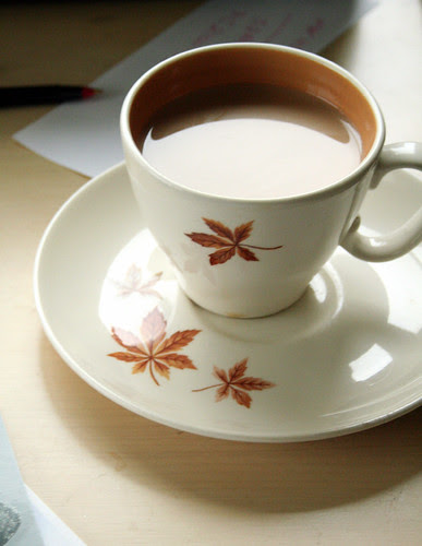 a leaf with my coffee