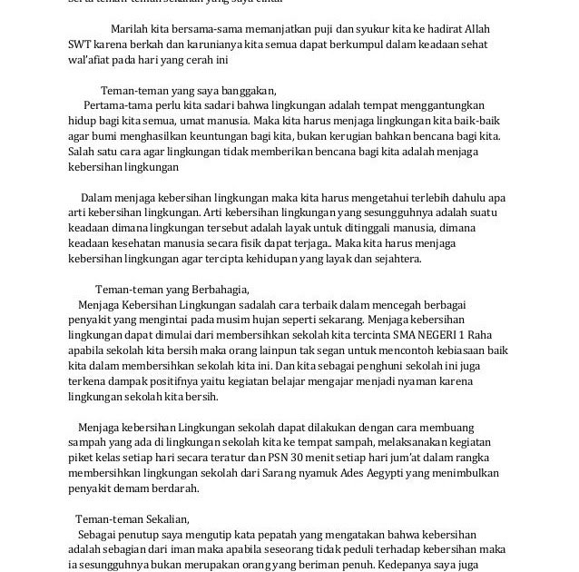 contoh pidato bahasa lampung tentang kebersihan lingkungan
