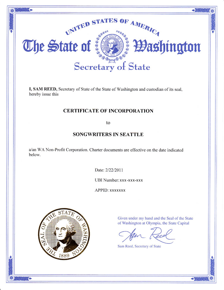 Articles Of Incorporation Washington State Template | HQ Template Documents