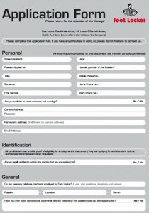 Footlockers job application form
