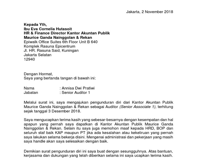 Contoh Surat Pengunduran Diri Aparat Desa