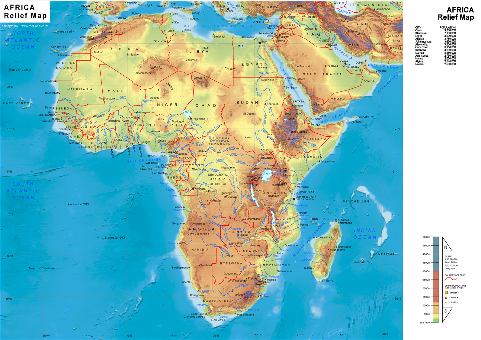 Africa Map Physical Features Labeled Physical Map Of Africa Mountains