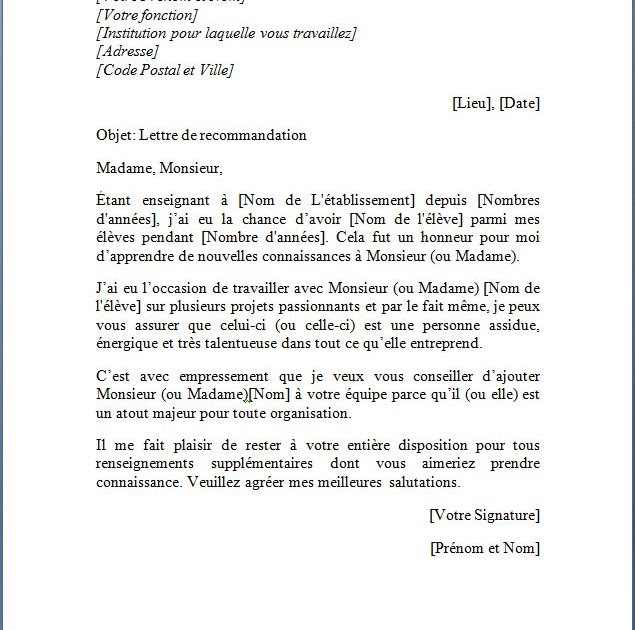 Exemple De Lettre De Recommandation Étudiant Author On X
